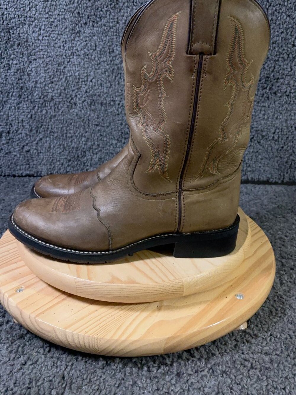 Double-H Work Boots Mens Size 10.5 Leather Brown Pull On Western Made in Mexico